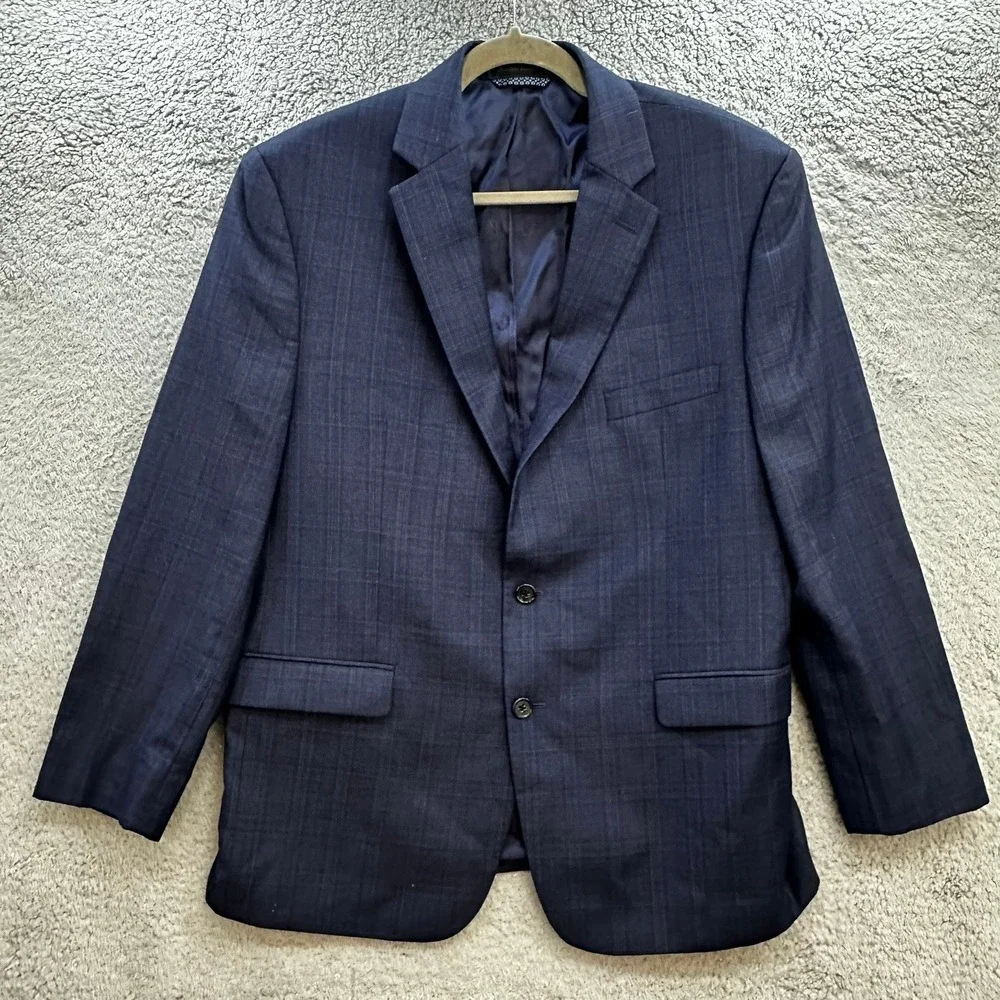 Lauren Ralph Lauren Mens 44R Navy Blue Glen Plaid Two Button Blazer Sport Coat